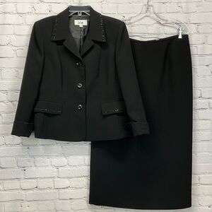 Le Suit Beaded Evening Suit Women's Size 14 Black Maxi Formal Wedding Guest